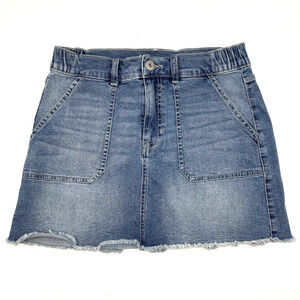 NOBO Light Wash High Rise Raw Hem Elastic Waist A-Line Denim Skirt Jr 7/9 28x14"